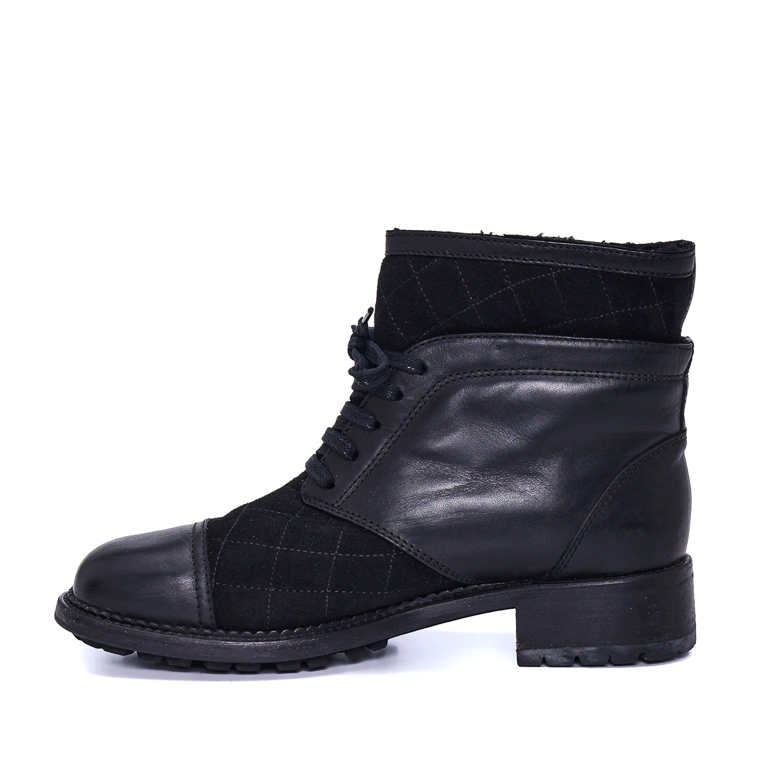 Chanel - Black Quilted Suede & Leather Boots